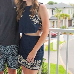 Navy Sleeveless Dress with White Trim